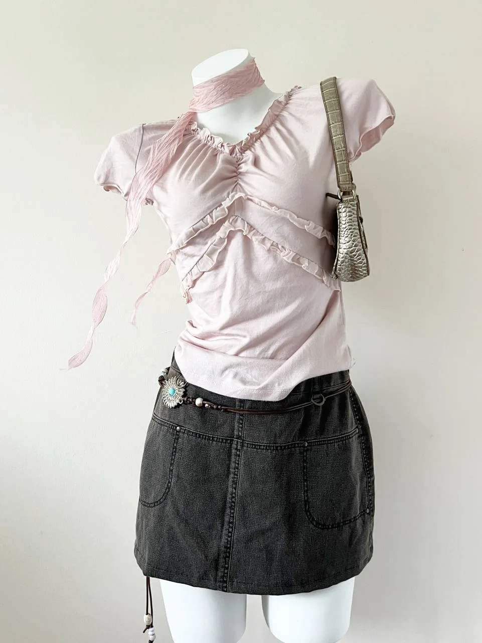 Greyish Brown Washed Cargo Mini Skirt