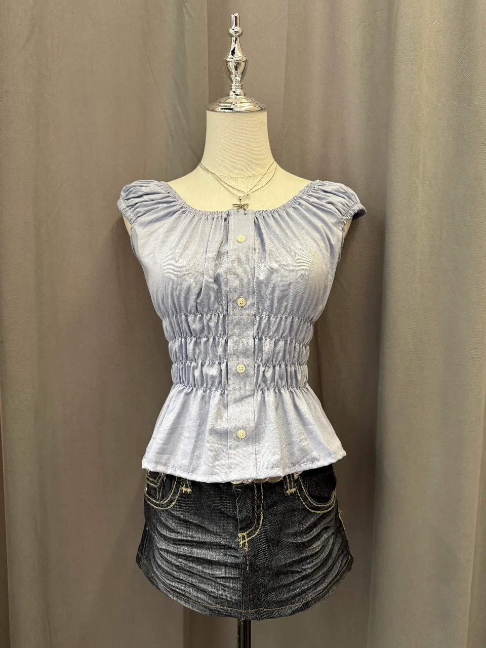 Blue Reworked Milkmaid Blouse
