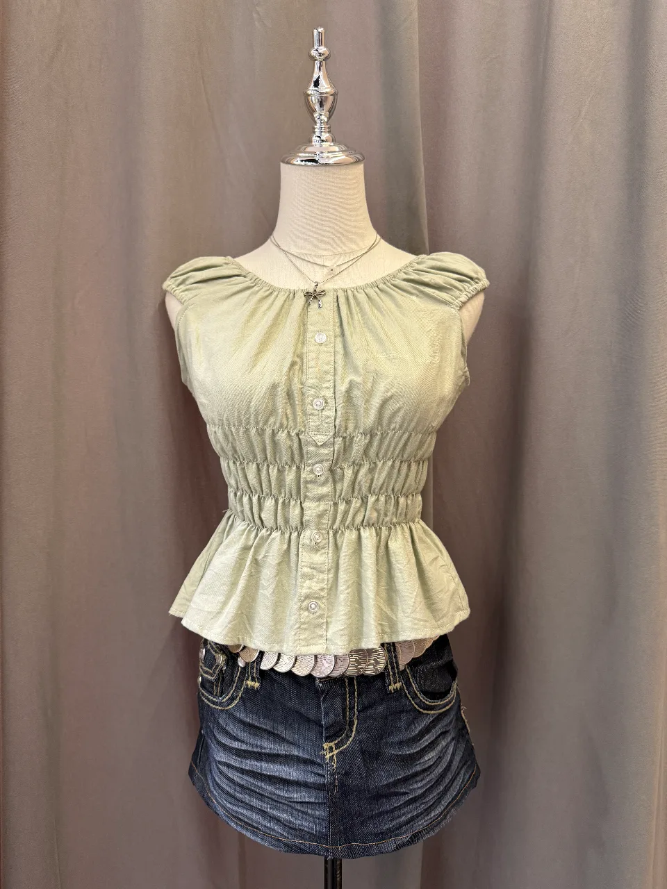 Sage Reworked Milkmaid Blouse