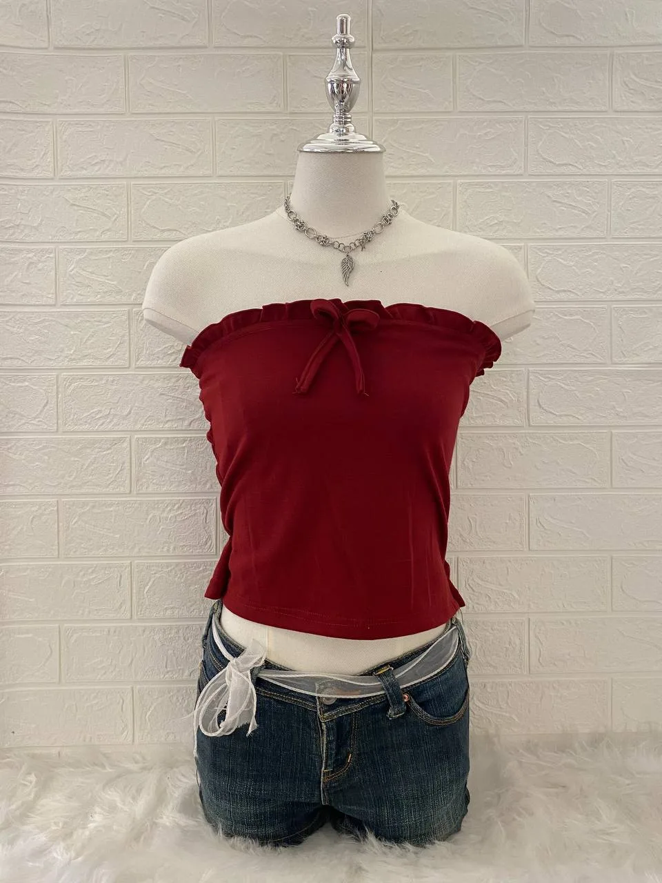 Maroon Ribbon Tube Top