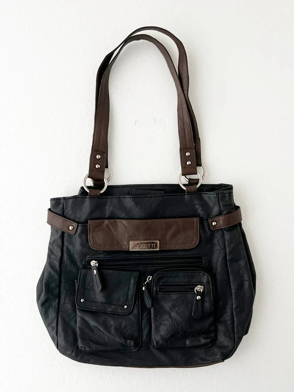 Black with Brown Detail Shoulder Bag